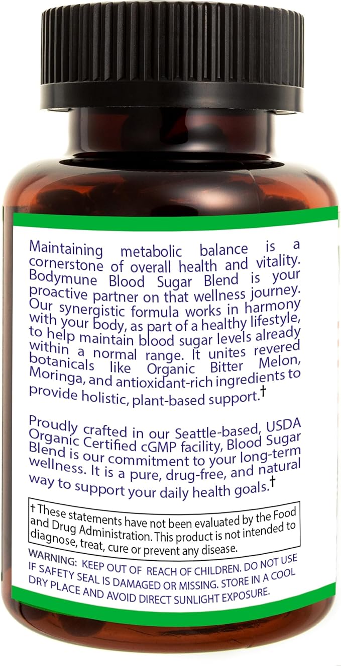 USDA Organic Blood Sugar Blend | Supports Healthy Metabolism* | with Bitter Melon Moringa Aloe Vera Nopal Papaya Extracts &amp More | 30-Day Supply | Vegan &amp Non-GMO | USA-Made