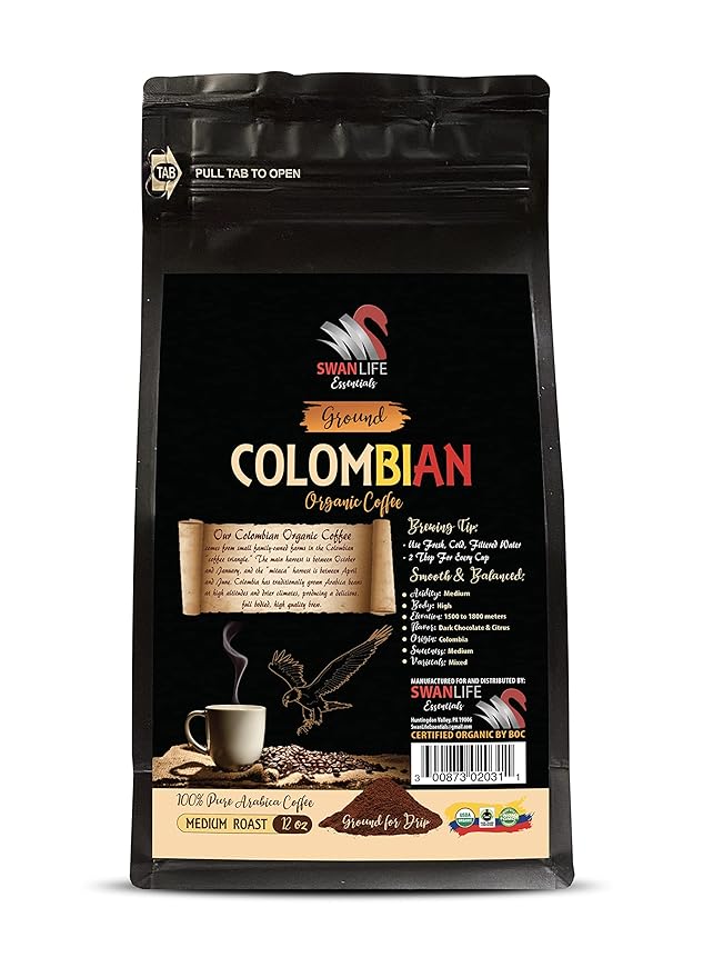 coffee from colombia - COLOMBIAN GROUND COFFEE ORGANIC medium roast 100% pure arabica acidity medium fair trade - fair trade ground coffee 3 Bags (36 Oz)