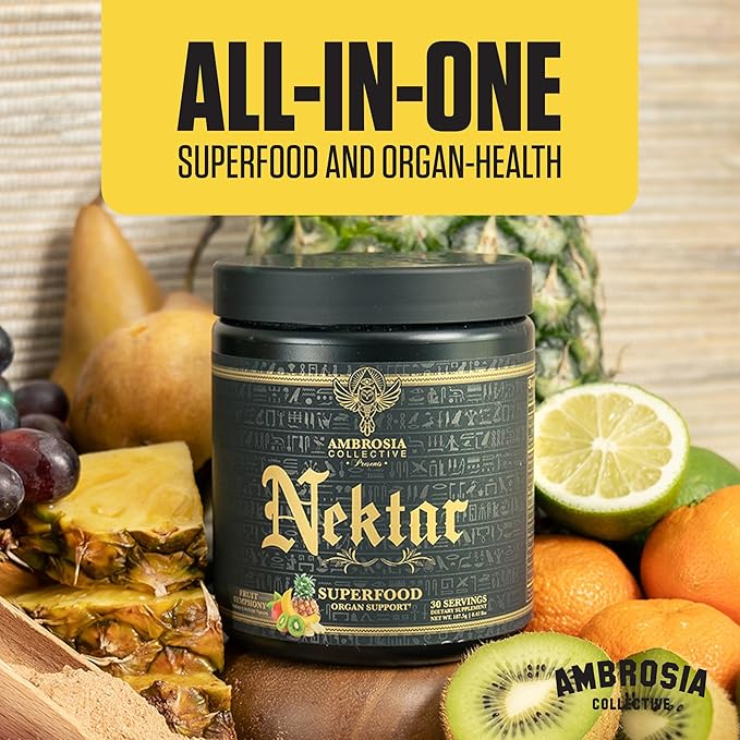 Ambrosia Nektar Superfood Powder | Cycle Support Supplement | Greens Powder Alternative | 13 Superfoods for Liver Kidney and Organ Support | 30 Servings | Fruit Symphony