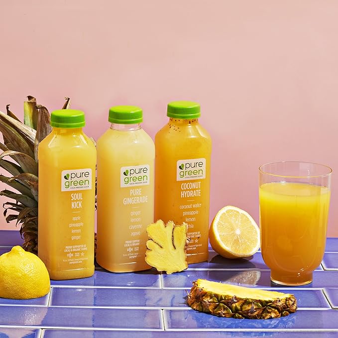 Pure Green Cold Pressed Juice - Coconut Hydrate - Fresh Functional Blend with Coconut Water Pineapple Lemon Chia Seeds - Natural Gluten Free Non-GMO No Artificial Colors or Flavors - Made from R