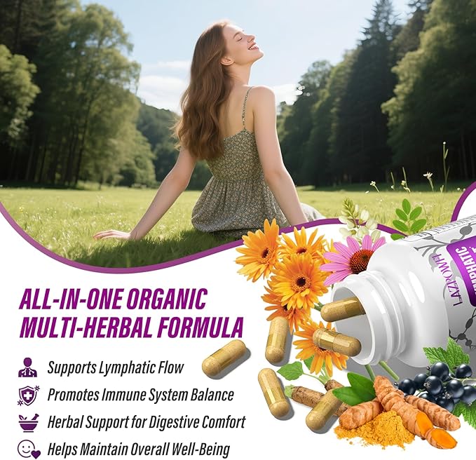 Lymphatic Drainage Supplements Lymph System Support Supplement for Women &amp Men with Dandelion Burdock EchinaceaRutin TurmericCleavers &amp More120 Capsules