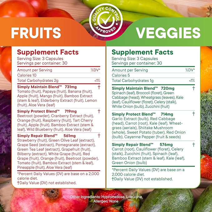 Simply Nature's Pledge -Packed with 42 Different Fruits &amp Vegetables - Made with Whole Food Superfoods - with Aloe Vera – 100% Soy Free -6 Month Supply- 180 Count (Pack of 6)