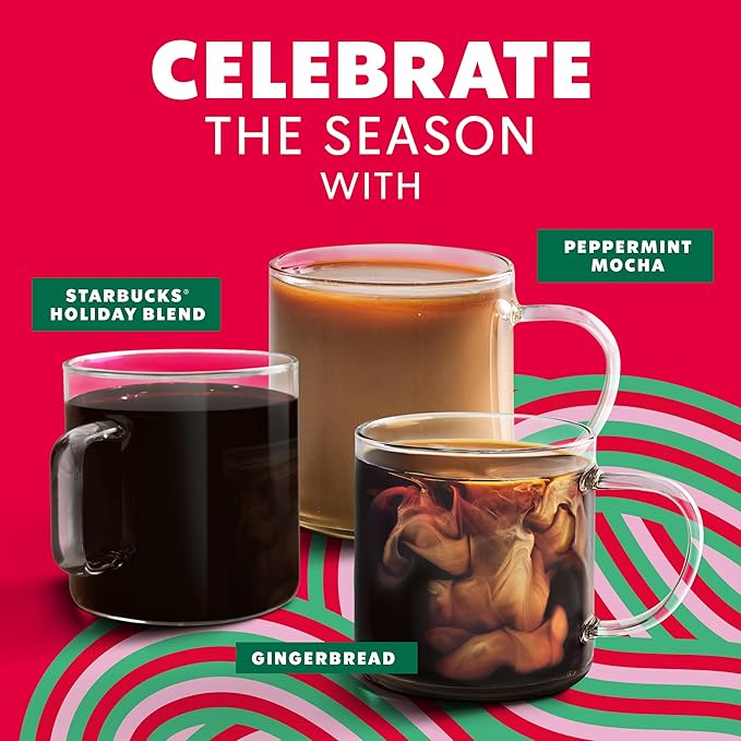 Starbucks Ground Coffee Peppermint Mocha Naturally Flavored Coffee 100% Arabica Limited Holiday Edition 6 Bags (11 Oz Each)