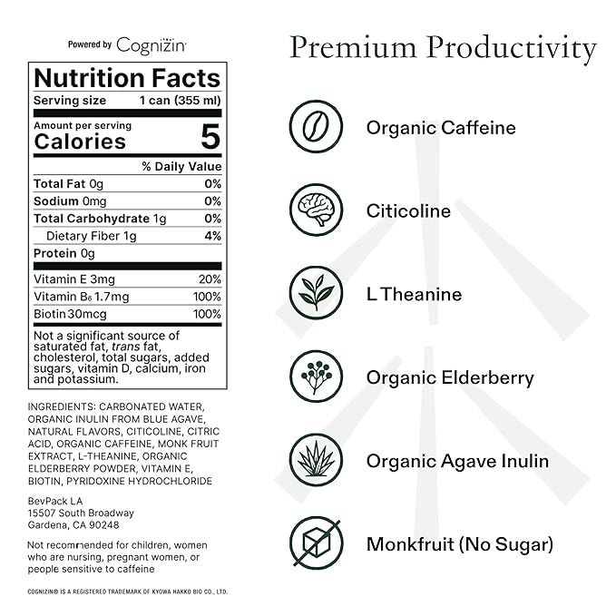 Drink Staed Strawberry Orange Productivity Drink Sparkling Functional Beverage 12-Pack – with Cognizin® Citicoline &amp L-Theanine Organic Clean Caffeine Healthy Energy Drink
