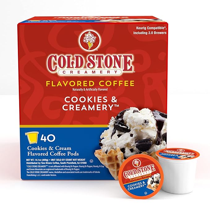 Cold Stone Creamery Beverages Cookies and Creamery Ice Cream Flavored Coffee Pods Compatible with K Cup Brewers Including 2.0 40 Count