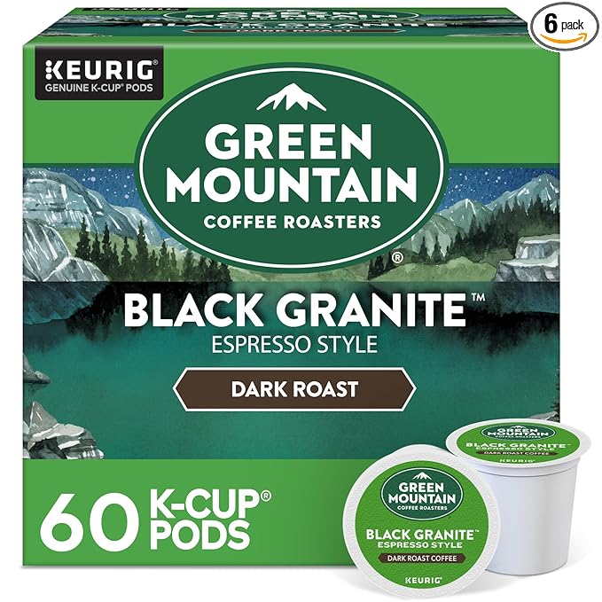 Green Mountain Coffee Roasters Black Granite Keurig Single Serve K-Cup Pods Espresso Style Dark Roast 60 Count (6 Packs of 10)