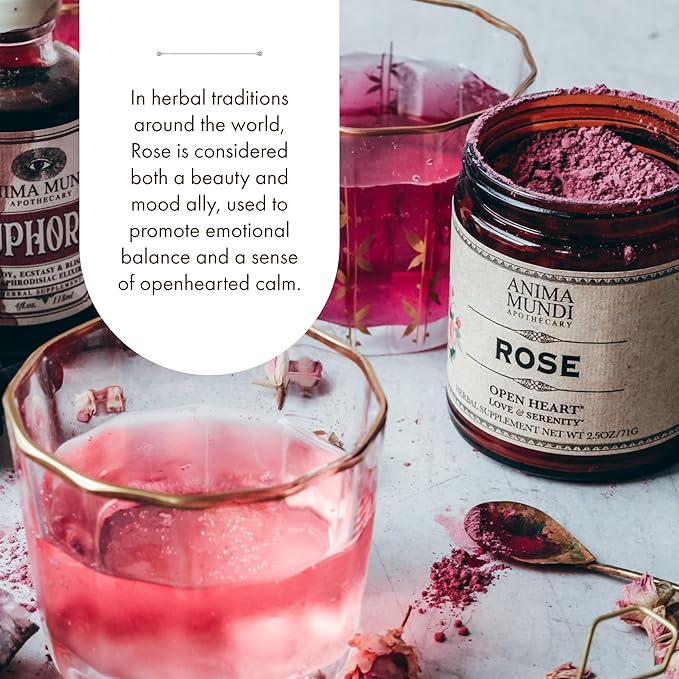 Anima Mundi Apothecary Love + Serenity Rose Petal Powder - with Edible Dried Rose Petals &amp Buds - for Heart Chakra - Fluffy Aromatic Blend for Teas Lattes Desserts and More (2.5oz / 71g)