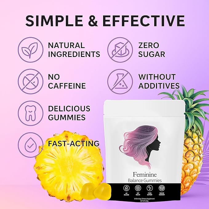 Feminine Balance Gummies Pineapple Gummies for Women Ph Probiotic Blend Hawaiian Pineapple Flavored 60 Gummies