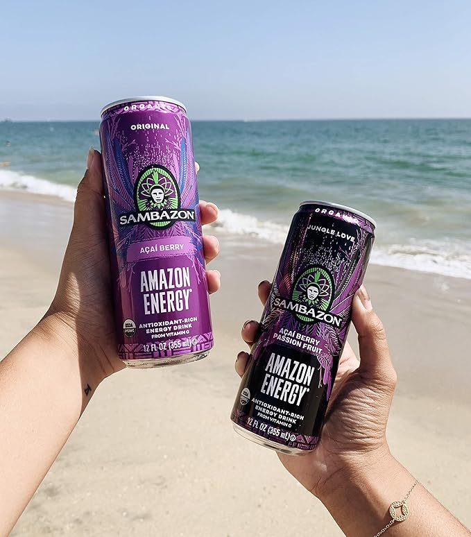 Sambazon Organic Amazon Energy Drink Jungle Love Acai Berry and Passionfruit 12 Fl Oz (Pack of 12)
