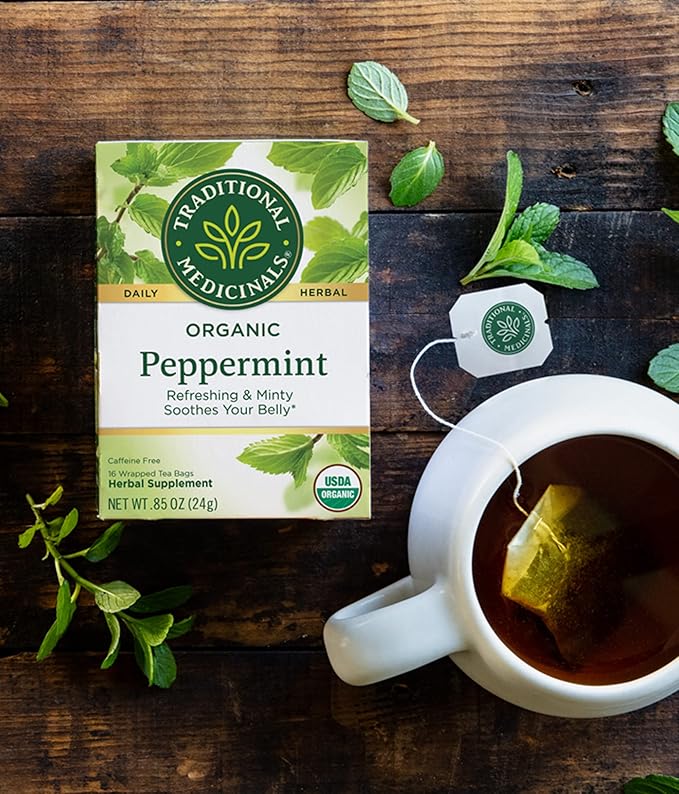 Traditional Medicinals Organic Peppermint Herbal Tea Alleviates Digestive Discomfort (Pack of 4) - 64 Tea Bags Total