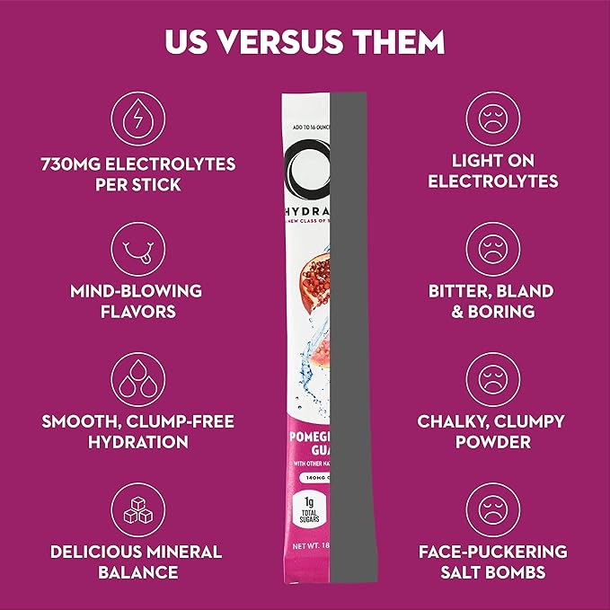 O2 Pomegranate Guava Electrolyte Drink Mix - Single-Serve Hydration Powder Packets - Great Tasting Low Sugar Recovery Drink
