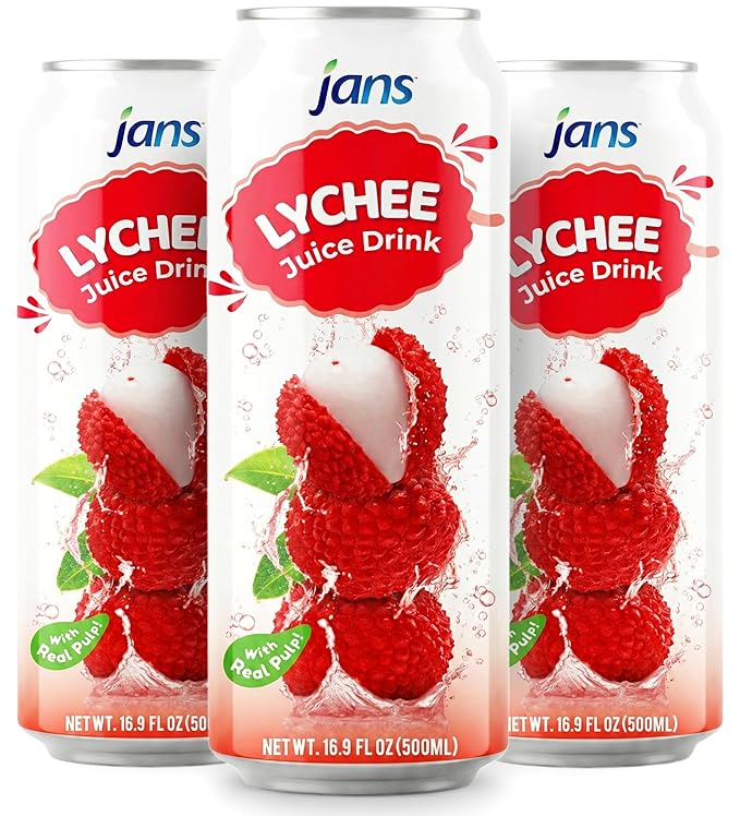 Lychee Juice Drink with Pulp 16.9 oz (Bulk Pack of 12) by Jans — Fat-Free Cholesterol-Free Refreshing Taste of the Tropics
