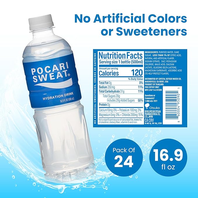 Pocari Sweat Electrolyte Drink 24 Pack of 16.9 fl oz Bottles – Hydration Replenishment &amp Recovery Beverage