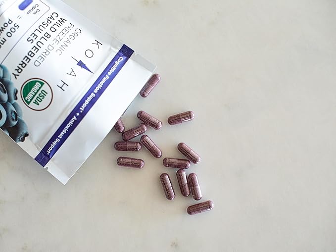 KOYAH - Organic Wild Blueberry Capsules – We Strive to Make the Least Processed Capsules on Earth. Freeze-Dried Whole Fruit – Lowbush Variety (Vaccinium angustifolium) - 600 mg - 60 Capsules