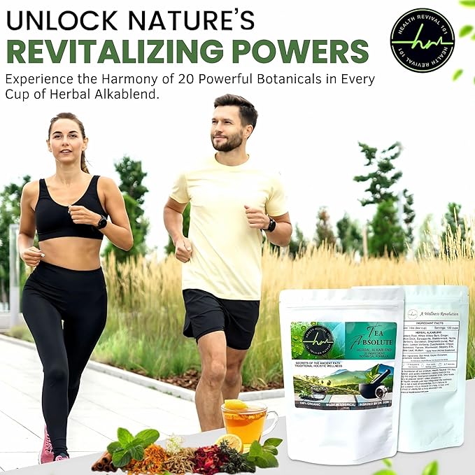 Tea Absolute AlkaBlend – Organic Alkaline Herbal Tea | 20-Herb Loose Leaf Botanical Blend | Caffeine-Free Vegan Non-GMO | Daily Wellness Tea Ritual