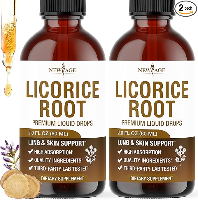 NEW AGE Licorice Root Tincture - Digestive Lung &amp Skin Support - Licorice Root Extract Liquid Drops - Vegan Sugar &amp Alcohol-Free Supplement - 4 fl oz