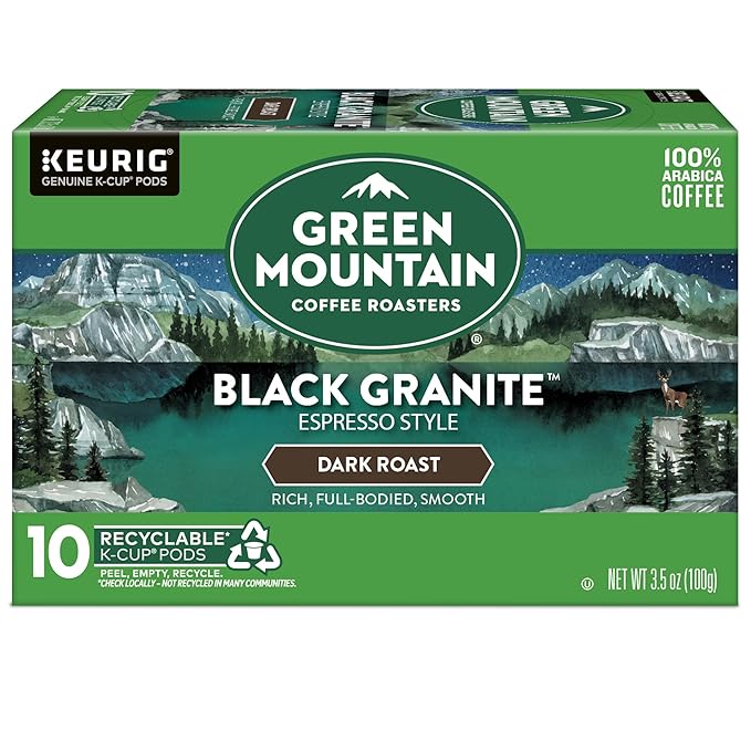 Green Mountain Coffee Roasters Black Granite Keurig Single Serve K-Cup Pods Espresso Style Dark Roast 60 Count (6 Packs of 10)