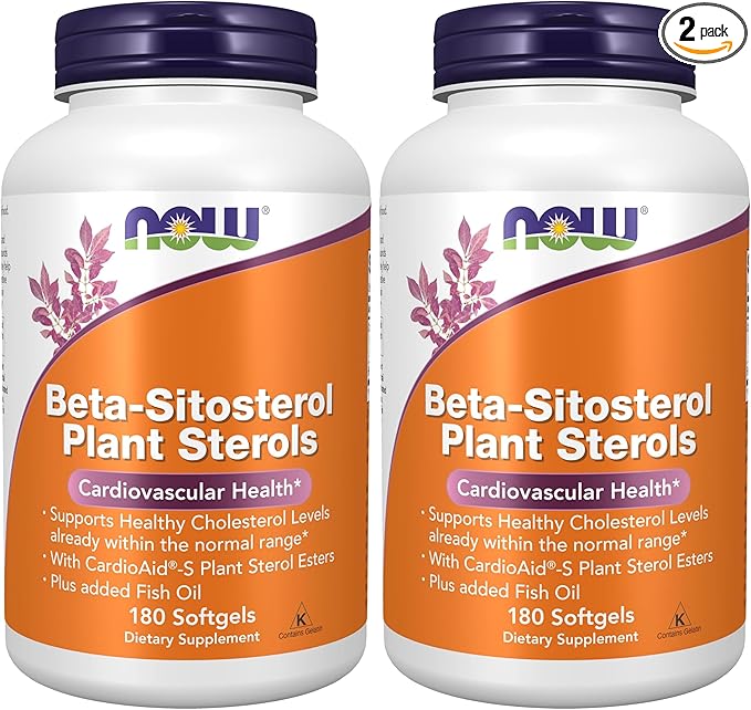 NOW Foods Supplements Beta-Sitosterol Plant Sterols with CardioAid®-S Plant Sterol Esters and Added Fish Oil 180 Softgels (Pack of 2)