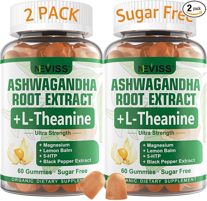 NEVISS Ashwagandha Gummies 2000mg Feel Refreshed Plus Proprietary Blend with L-Theanine 5-HTP Lemon Balm Magnesium for Calm Zzzs &amp Relaxation Support 120 Count