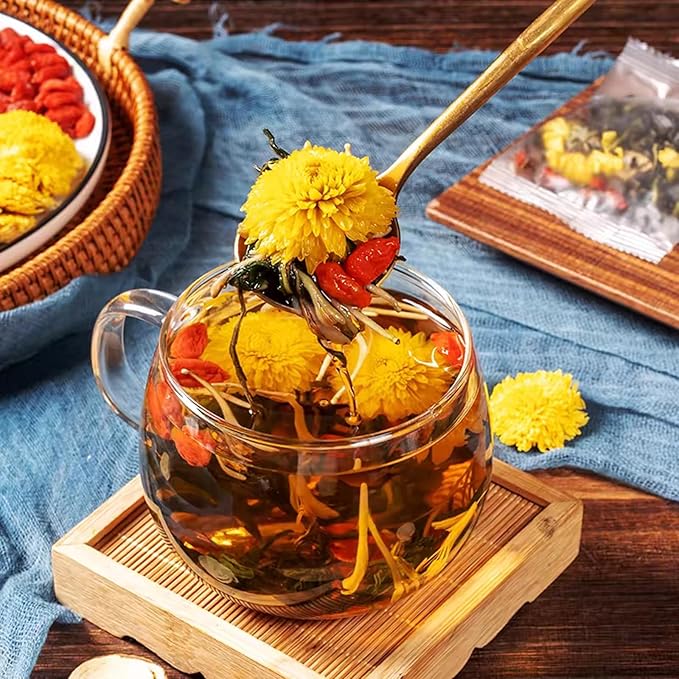 Dandelion Wolfberry Tea 8 Natural Herbal Ingredients Blend Dandelion Teabag Organic Natural Chinese Wolfberry Tea Bags Chrysanthemunn Cassia Seed (2 Bags 24 Pcs)