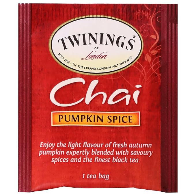 Twinings Pumpkin Spice Chai Black Tea Individually Wrapped Bags 20 Count (Pack of 6) Warm Spicy &amp Aromatic Caffeinated Enjoy Hot or Iced 120 Teabags