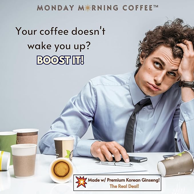 Monday Morning Coffee | Enhance your favorite coffee with Energy &amp Focus | Colombian Instant Coffee | Red Korean Ginseng | 15 Instant Coffee Packets