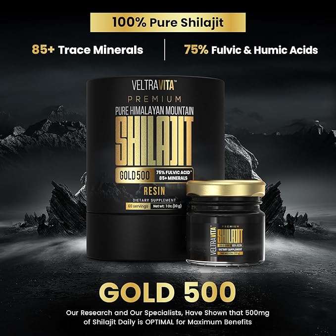 100% Pure Himalayan Shilajit Resin Gold 500 Organic | High Potency 75%+ Fulvic Acid Humic Acid &amp 85+ Trace Minerals | Natural Energy &amp Immune Support for Men &amp Women | Lab Tested