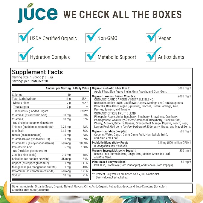 Júce Hydrate Replenishing &amp Nourishing Superfood Drink - Boost Reduce Fatigue - USDA Certified Organic Plant-Based Vegan - Gluten-Free Dairy-Free Soy-Free - 8.1 Ounce - By Terra Kai Organics