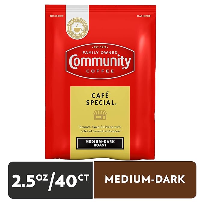 Community Coffee Café Special Pre-Measured Coffee Packs Medium Dark Roast 2.5 Ounce Each (Box of 40)