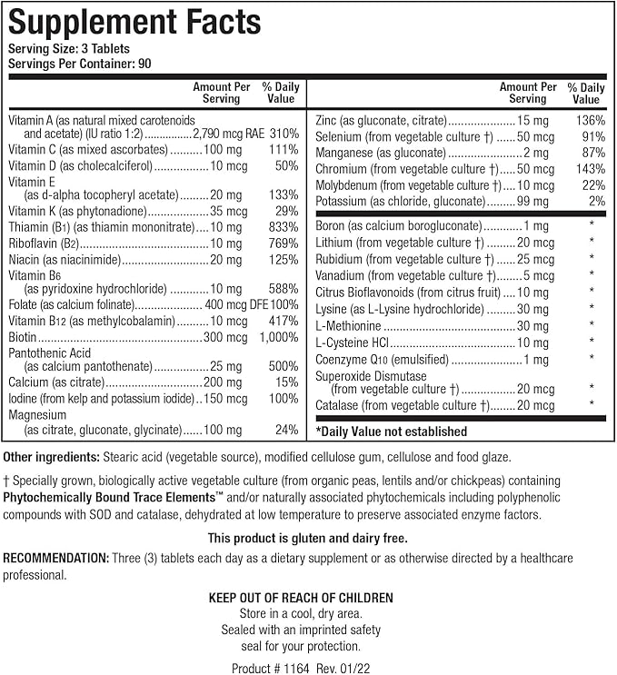Biotics Research Bio Multi Plus Iron and Copper Free Multivitamin Chelated Minerals Emulsified Fat Soluble Vitamins Iron Free Copper Free High antioxidants SOD Catalase 270 Count