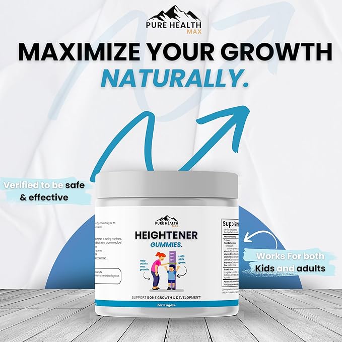 Heightener Gummies - Natural Height Growth Supplement for Kids Teens and Adults to Increase Bone Strength and Grow Tall | Height Maximizer Pills with L-Arginine Calcium &amp Zinc | 60 Gummy