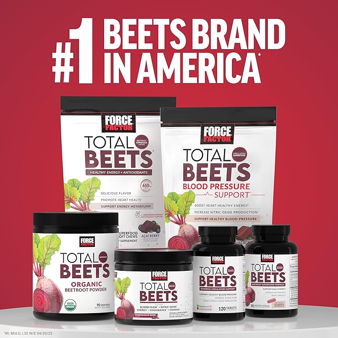 Force Factor Total Beets Ultimate Heart Health Chews for Blood Pressure Supportwith Beetroot PowderCoQ10B Vitamins &amp Grapeseed Extract for Blood Flow &amp EnergyBlack Cherry60 Soft Chews(Pa
