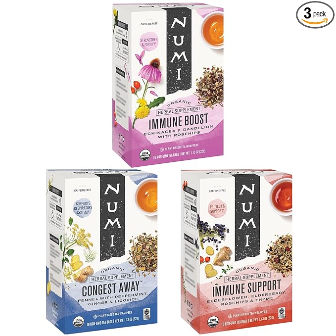 Numi Organic Immunity Tea Variety Pack – 48 Herbal Tea Bags – Functional Wellness Blends for Immune Support Comfort &amp Daily Balance