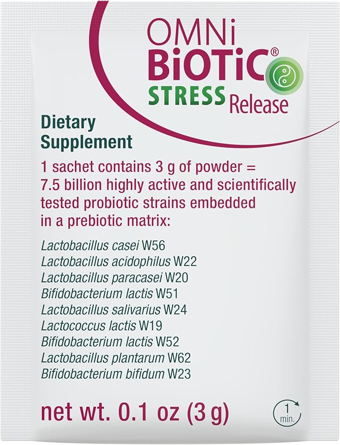 OMNi BiOTiC Stress Release - Clinically Tested Probiotic for Stress Management &amp Gut-Brain Axis Support - Stress Probiotic and Mood Probiotic - Vegan Non-GMO (28 Daily Packets)