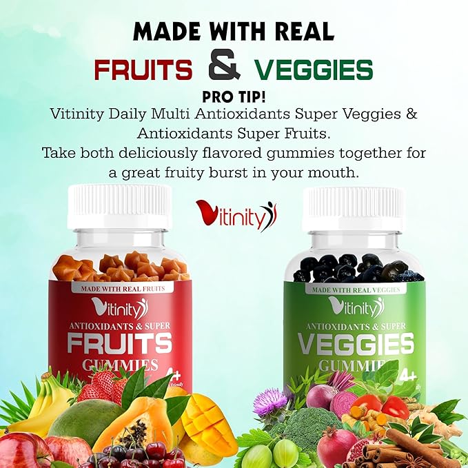 VITINITY Made with Real Fruit-Real Veggie Gummies-Superfood Vegetable Vitamin Supplement for WomenMenKids-Blend of Fruit and Greens for Daily Health.Fruits and Vegetables Supplements (30-Day Supply)