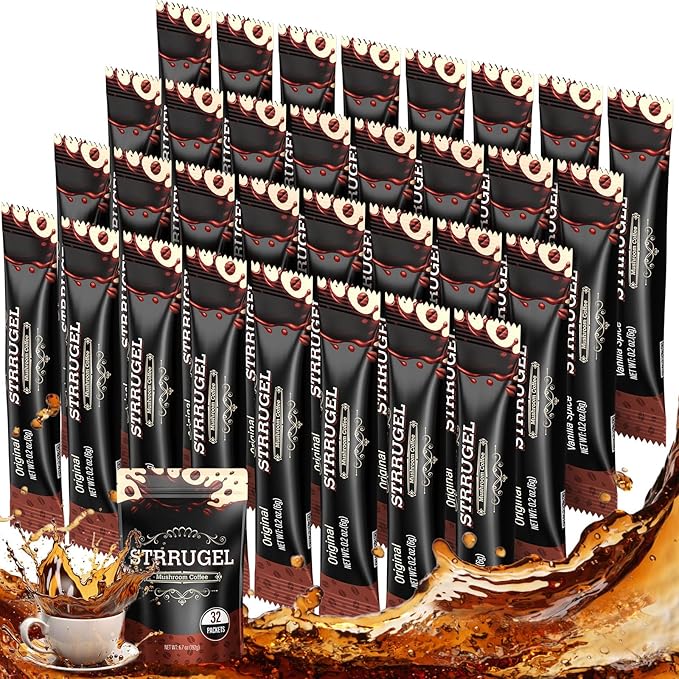Organic Mushroom Coffee with Lion’s Mane &amp Reishi - 9 Functional Mushrooms + Ashwagandha for Focus Energy &amp Stress Relief - Low Caffeine Instant Coffee Sticks 32 Servings