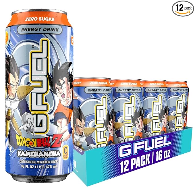 G Fuel Energy Drink Strawberry Lychee Sugar Free Beverage with 140mg Caffeine Daily Energy Boost with Focus Amino Vitamin + Antioxidants 16 oz Cans (Kamehameha 12-Pack)
