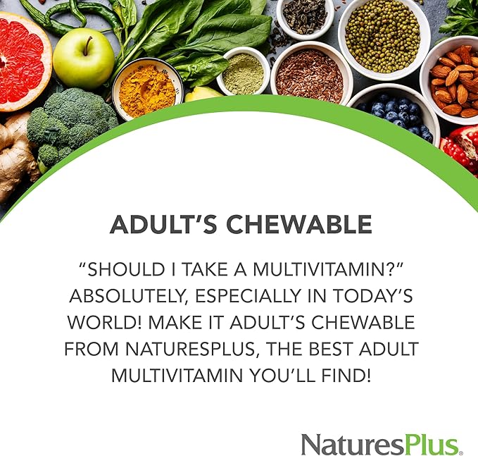 NaturesPlus Adult's Chewable Pineapple Flavor - 90 Tablets - Multivitamin &amp Mineral - Vegan Gluten Free - 90 Servings