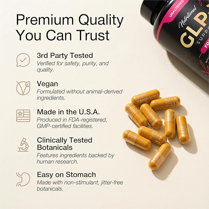 UNALTERED GLP-1 Supplement for Women - Natural Support for Cravings Weight &amp Gut Health - Clinically Tested Ingredients Biochemist-Formulated Vegan - 60 Capsules