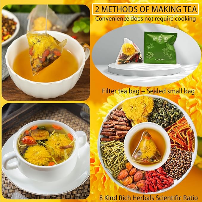 Goji Berry Chrysanthemum Tea for Liver Health 8 Excellent Raw Material Formulas Chinese Health Herbal Tea Liver Cleanse &amp Detox Herbal Tea Bags 15Bag Vegan Sugar-Free &amp Caffeine-Free (2B