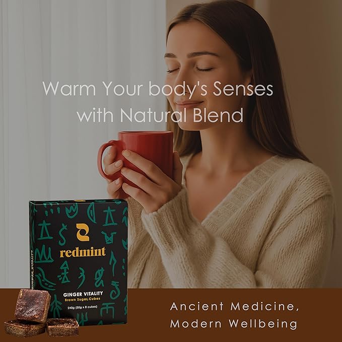 Redmint Brown Sugar Ginger Tea Cube All Natural Taiwanese Brown Sugar Cubes for Menstrual Cycle Digestive &amp Immune Support | Traditional Chinese Herbal Tea | 30g × 8 Cubes