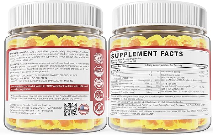 Red Yeast Rice Gummies 2400MG with CoQ10 Suagr Free Balanced Chṏlesterṏl Supplements Plus Citrus Bergamot Plant Sterols &amp Stanols Supports Vḁsculḁr Health Energy Immunity for Age 50+Vegan60
