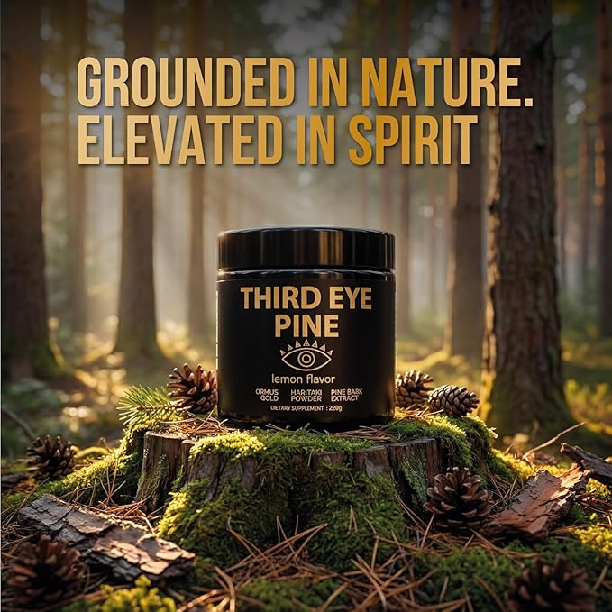 Third Eye Pine Powder Haritaki Pine Pollen &amp Ormus 24k Gold Monoatomic | Wild Harvest Broken Cell Wall non-GMO Vegan | Supports Detoxification Pineal Gland Decalcification