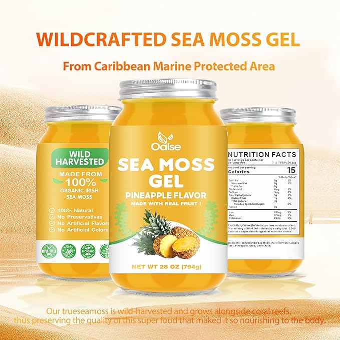 Sea Moss Gel - Raw Nutritious Irish Sea Moss Gel Rich in 102 Vitamins and Minerals Proteins &amp Vitamins Vegan-Friendly 28OZ Pineapple Flavor