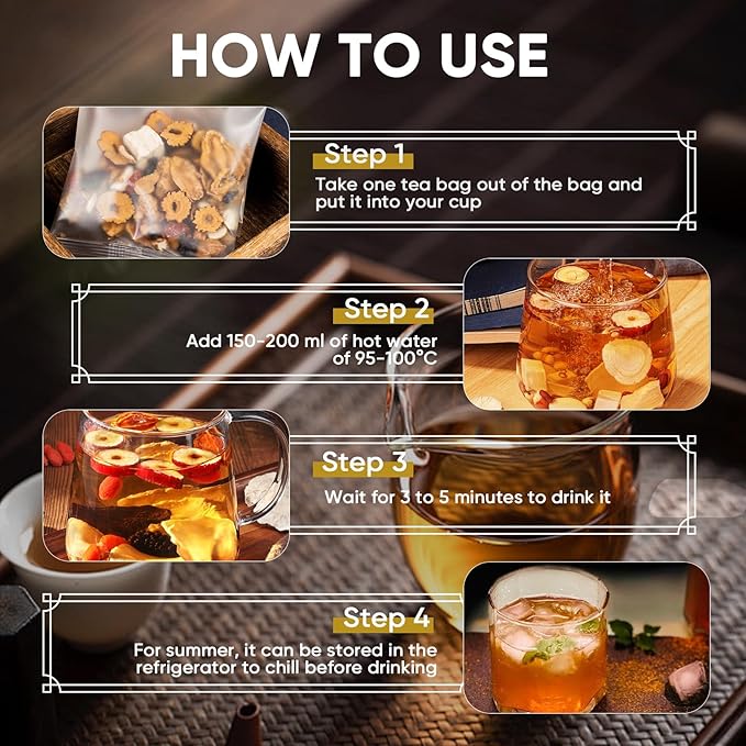 Kidney Tea Formula Ginseng Six Treasure Tea 10 Precious Ingredients Formula 260g/Box Ginseng Five Treasure Teabag Chinese Herbal Teas Support Kidney and Live Health for Men Women (20 bags/2Box)