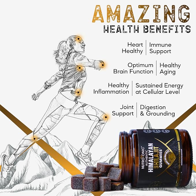 NutroTonic® Organic SHILAJIT Gummies | Apple Cinnamon Flavor | Shilajit for Men &amp Women | No Added Sugar Sweetened by Manuka Honey | Clean Formula | Natual Source of Urolithin | 30 Gummies