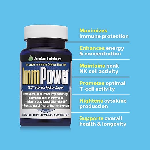 American BioSciences ImmPower AHCC Mushroom Supplement 6-Pack Enhanced Immune Support Natural Killer Cell Activity and Cytokine Production 30 Vegetarian Capsules 500 milligrams per Capsule