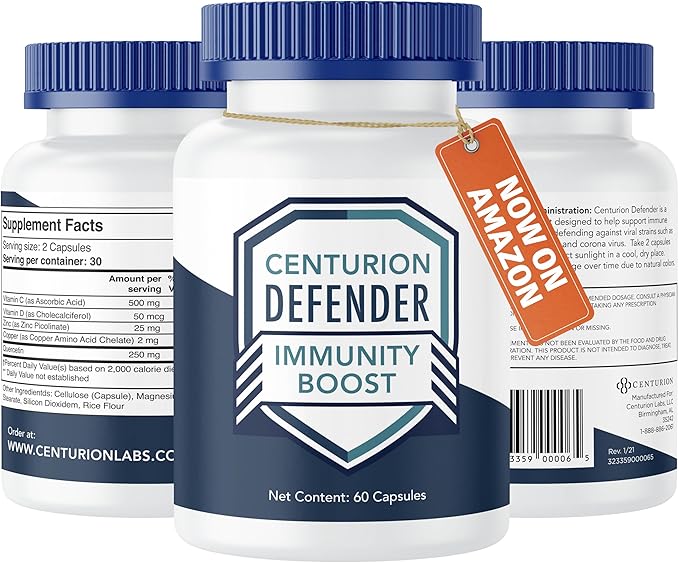 Centurion Labs Defender Immunity Boost 5-in-1 Powerful Blend of Quercetin Zinc Vitamin D Vitamin C Copper to Help Support Overall Health 60 Caps