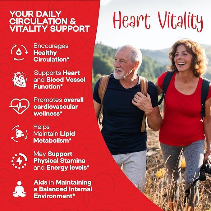 Heart Support and Blood Flow Supplement 120 Capsules Supports Cardiovascular Health Healthy Cholesterol Triglyceride Homocysteine CRP Levels | Boost Naturally Circulatory Function