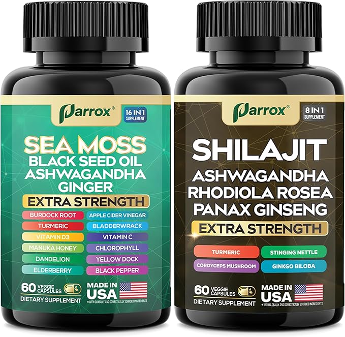 Shilajit and Sea Moss Bundle Sea Moss 350mg Black Seed Oil 200mg Ashwagandha 100mg Turmeric Shilajit 300mg Rhodiola Rosea 100mg Panax Ginseng 50mg Dynamic Vitality Bundle (1 Pack)